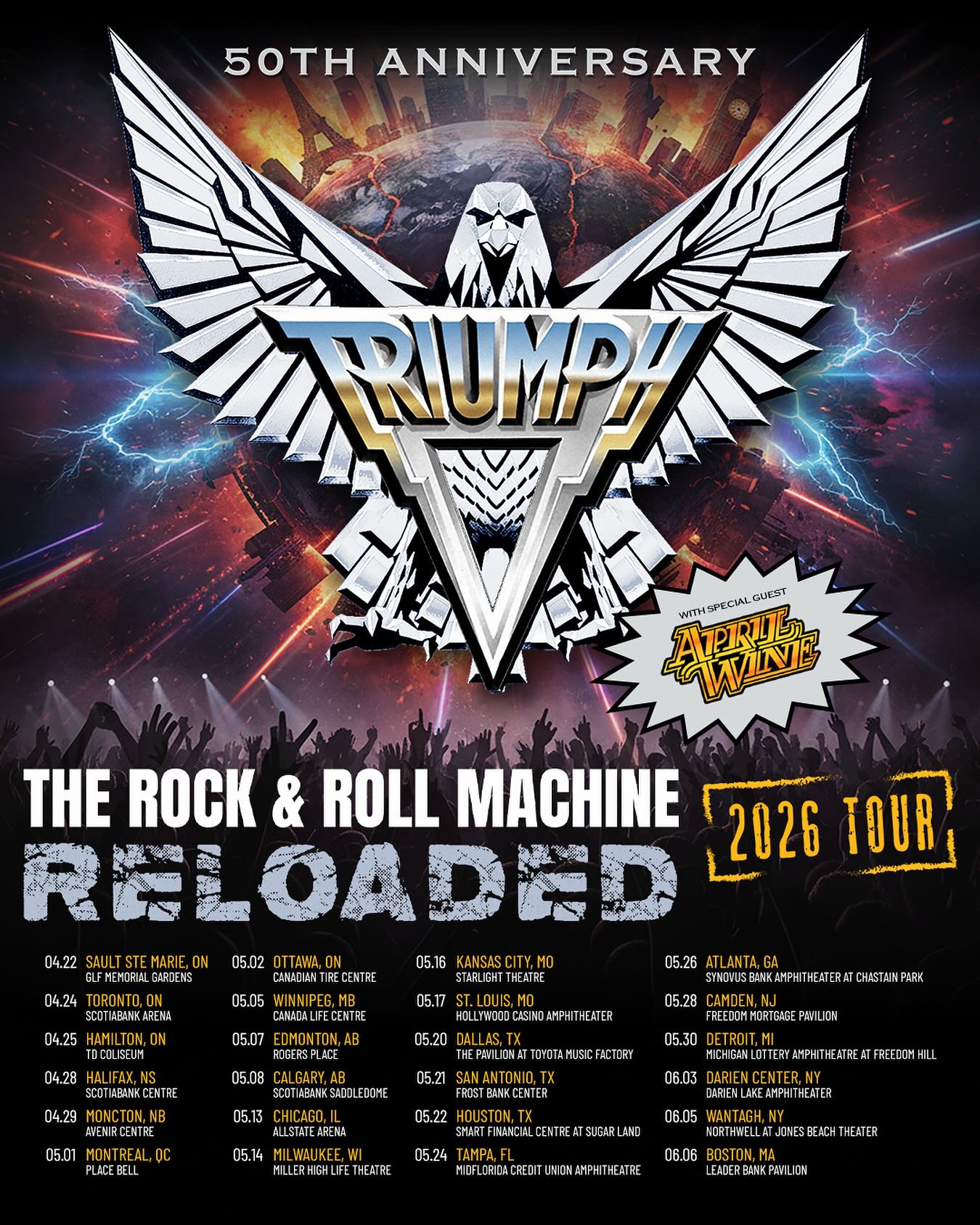 April Wine The Rock Roll Machine Reloaded Tour Poster 2026